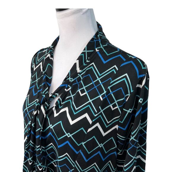 Robert Louis Blouse Size XL Multicolored Tie Neck Pullover Geometric Print Shirt - Picture 4 of 12